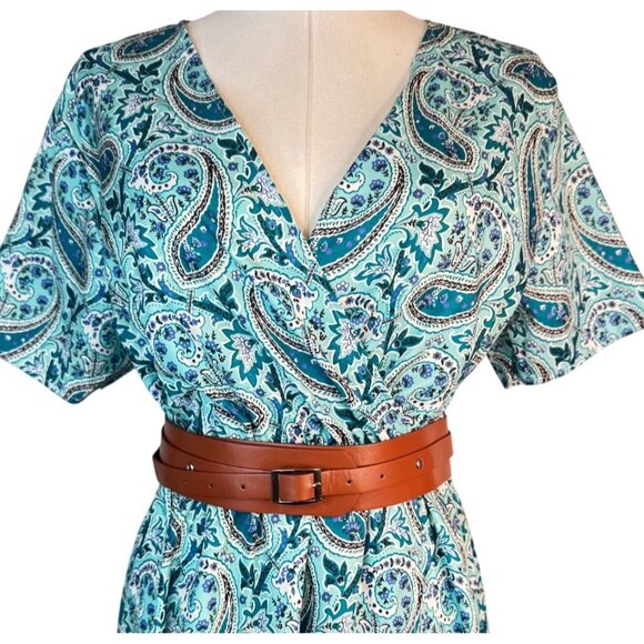 2/$50 NEW Bohemian Large Paisley V-Neck Maxi Wrap Dress Belt Large Slit - Picture 5 of 16